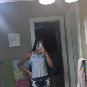 American Eagle Striped Blue Top